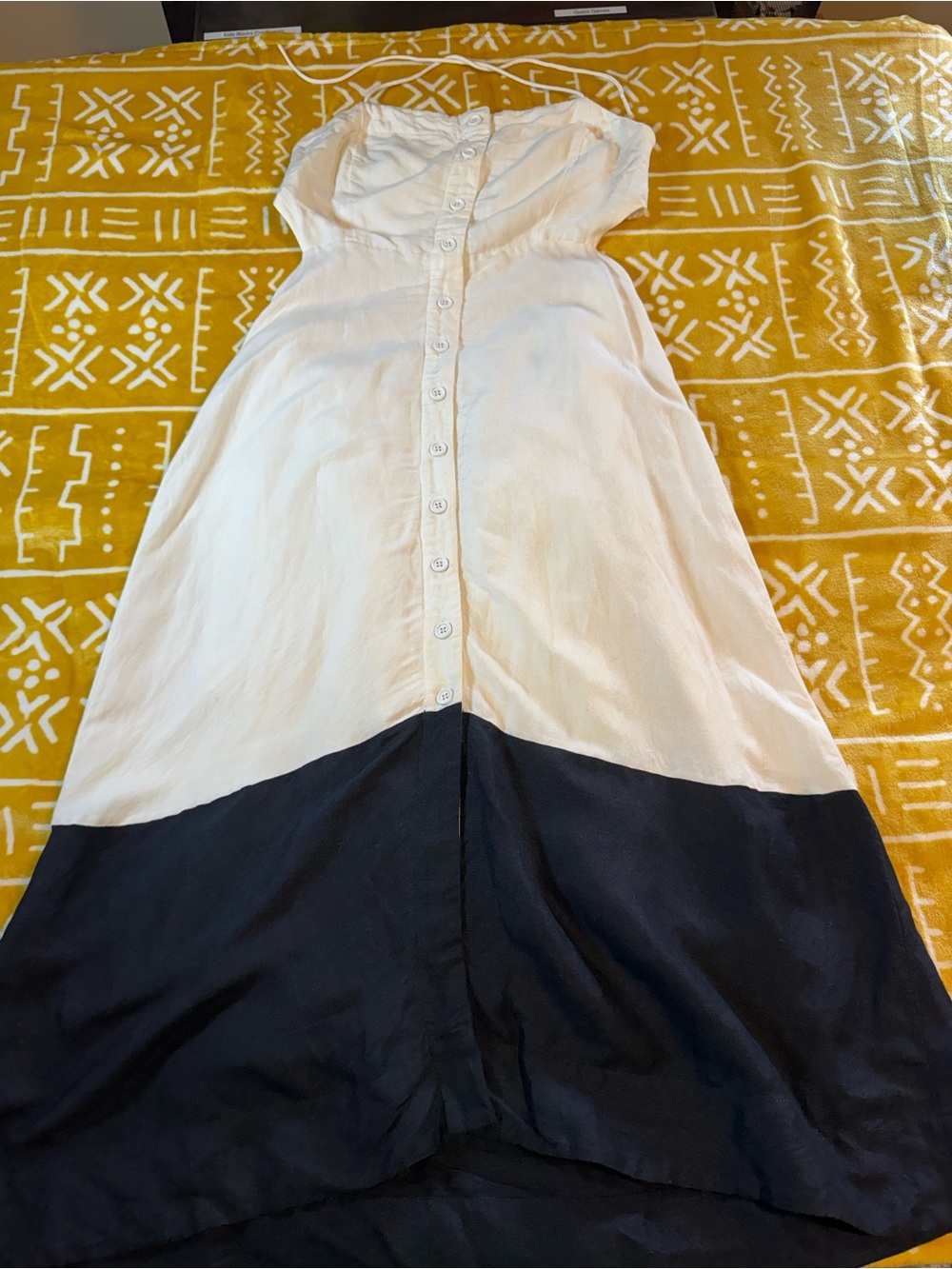 Anthropologie Maeve Linen Blend Colorblocked Contrast Midi Dress. Tie at neck. M - Picture 3 of 15